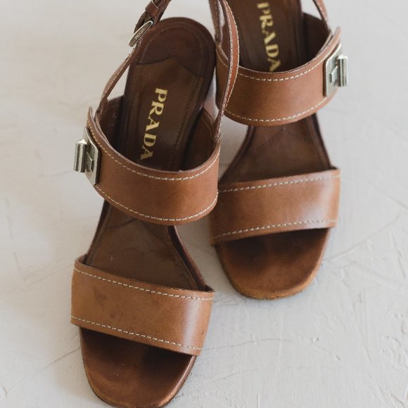 Prada brown/tan sling back sandals - Picture 1 of 11